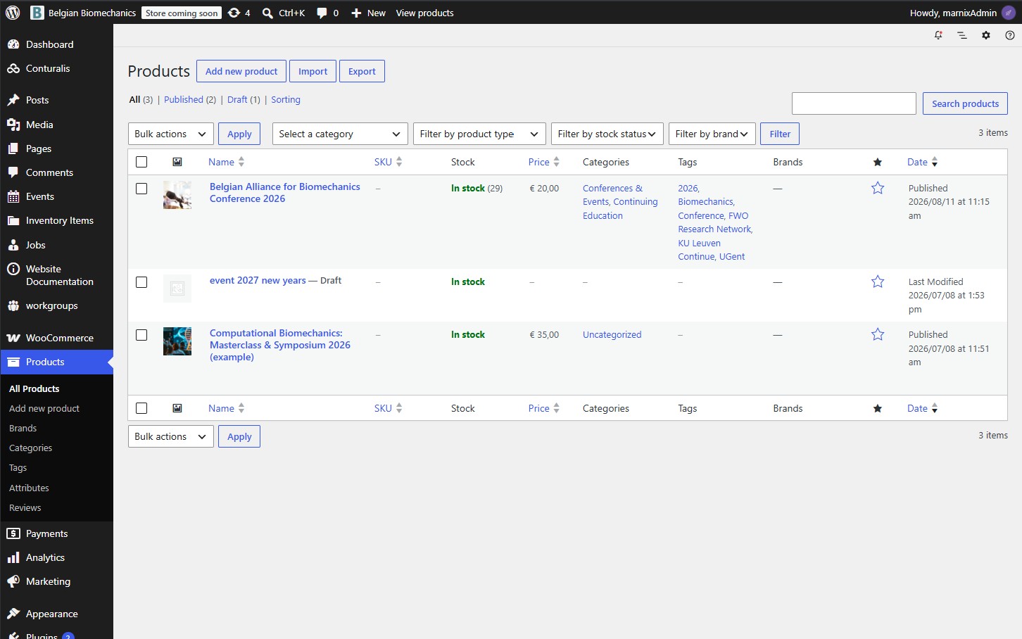 WooCommerce Products Overview Screen
